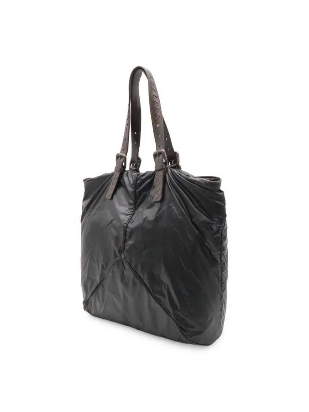 Bottega Veneta Spinner Car Tote Shoulder Bag Nylon Black Dark Brown